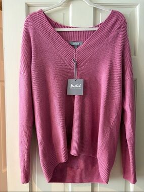 Marled Rose-Pink V-Neck Knit Sweater size L and NWT